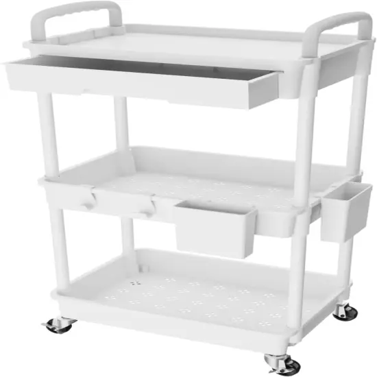 3 Tier Rolling Utility Cart with Drawer-Utility Cart Made of Multifunctional Storage Organizer {1}