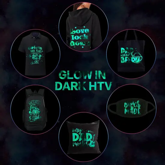 Glow in Dark HTV Heat Transfer Vinyl - 12x10 inch 6 Sheets Luminous Galaxy Iron on {4}
