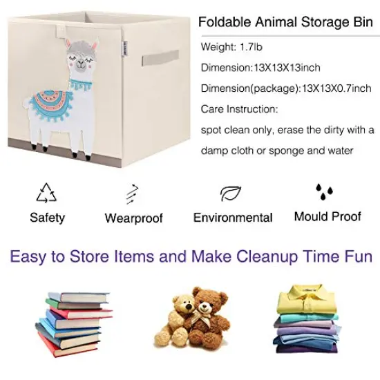 Foldable Animal Cube Storage Bins Fabric Toy Box/Chest/Organizer for Kids Nursery, 13 inch (Llama) {5}