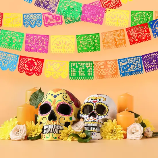 4 Packs Mexican Party Banner 60 Feet Fiesta Plastic Papel Picado Banner {3}