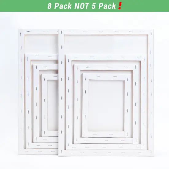 Stretched Canvas, 6x8, 8x10, 10x12, 12x16, 8 Set Artist Canvase Frame Board Panels, 100% Cotton Blank Canvase Oil Acrylic Watercolor Pouring Paint, Acid-Free for Kids & Artists {5}