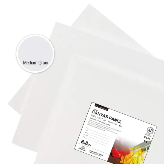 Painting Canvas Panels 8x8 Inch, 12 Value Pack - 8 Oz Triple Primed 100% Cotton Acid Free Square Canvas Boards for Painting, White Blank Flat Canvas Boards for Acrylic, Oil Paints {6}