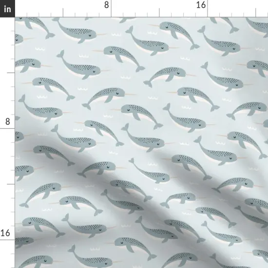 Various Fabrics by the Yard or Fat Quarter Little Blue Narwhal Ocean Animal Waves Light Under The Sea Life Coastal Creature Custom Printed Fabric by Spoonflower {2}