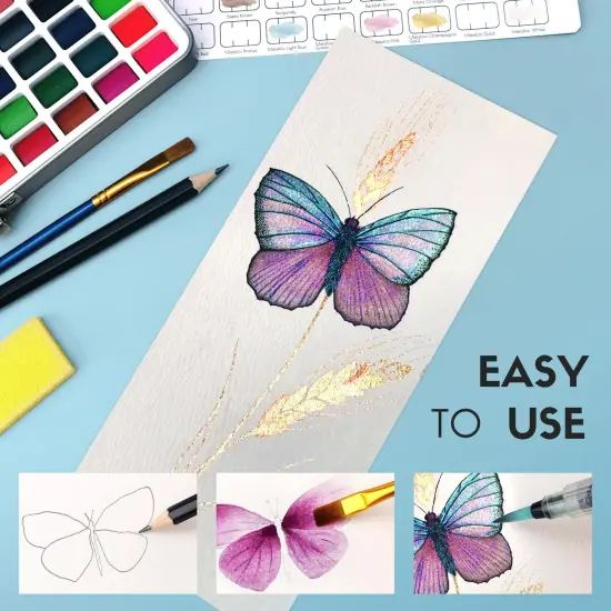 Watercolor Paint Set 50 Colors, Travel Watercolor Set with Portable Carrying Case, Papers, Brushes and Accessories, Ideal for Artists, Amateur Hobbyists and Painting Lovers {4}