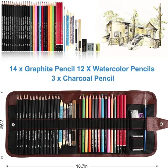 QQQ Sketching Pencil Set Art Pencils Drawing Kit,39 pcs Drawing Set With Sketch Pencils, Watercolor Pencils inside Canvas Rolling Pouch For Beginners, Adults & Professionals {2}