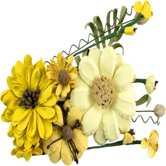 Little Birdie Heleen Paper Flowers 12/Pkg-Sunshine {3}