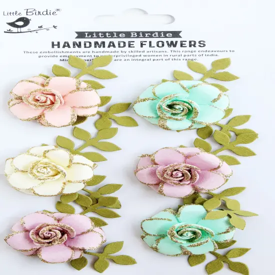 Little Birdie Pixie Rose Paper Flowers 6/Pkg-Fairy Garden {1}