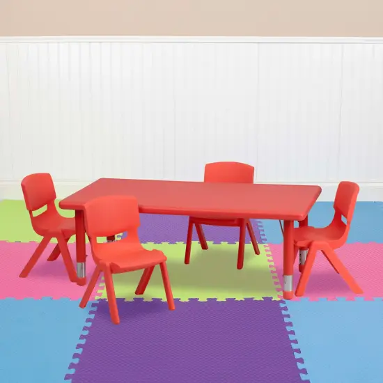 Emma and Oliver 24"W x 48"L Rectangular Plastic Height Adjustable Activity Table Set with 4 Chairs Natural {7}