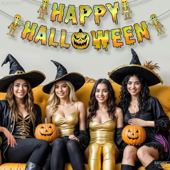Happy Halloween Banner with Pumpkin - Iridescent Gold {5}