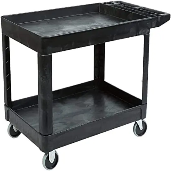 Products 2-Shelf Utility/Service Cart, Medium, Black 500 lbs. Capacity, for Warehouse {1}