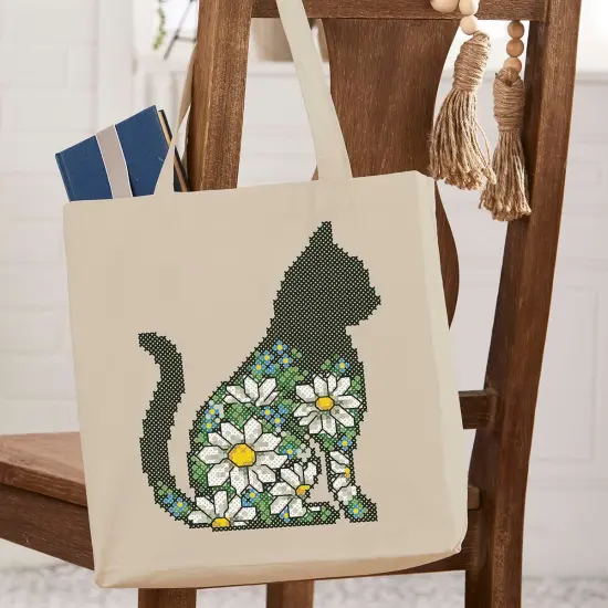 HerrschnersFloral Cat Tote Bag Stamped Cross-Stitch Kit Multi {1}
