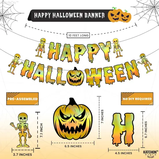 Happy Halloween Banner with Pumpkin - Iridescent Gold {2}