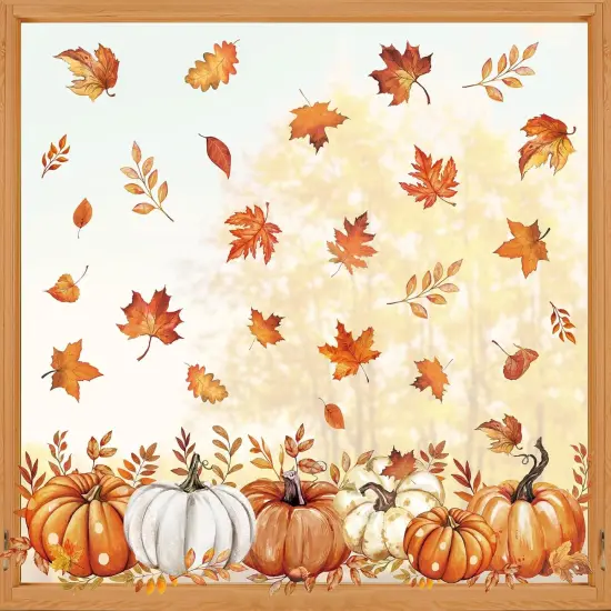 Fall Window Clings Stickers - Leaves Pumpkin {1}