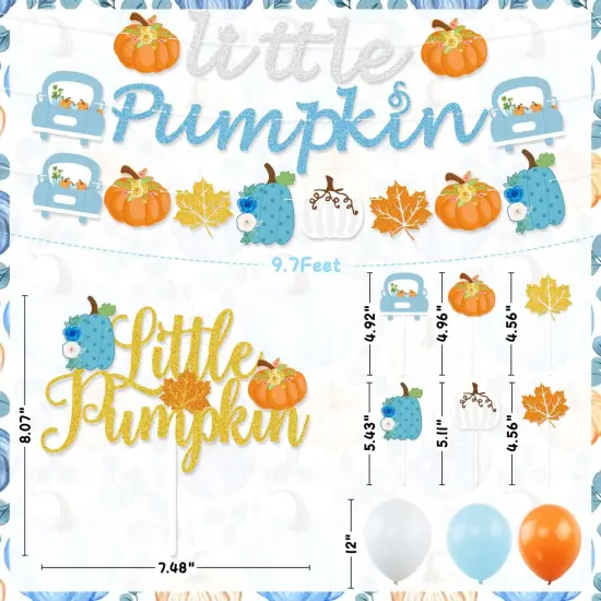 Little Pumpkin Baby Shower Decorations Boy, Blue Little Pumpkin Banner {3}