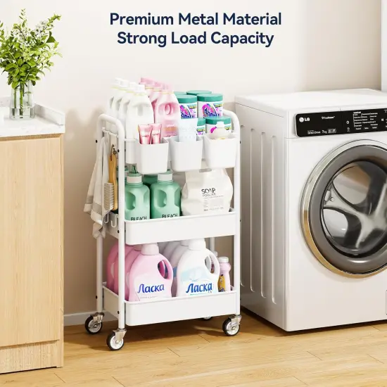 Metal 3 Tier Rolling Cart - Heavy Duty Utility Cart with Lockable Wheels {3}