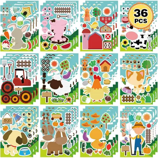 36 PCS Farm Animal Stickers Sheets {1}