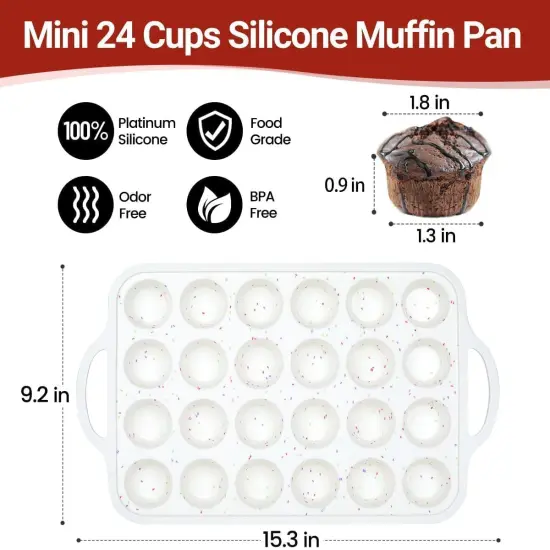Silicone Mini Muffin Pan, Metal Reinforced Frame 24 Cups Nonstick Mini Cupcake Pans with Handles Easy to Move for Baking Mini Muffin, Cupcake, Egg Bites Oven Safe, 2 Pack Confetti {3}