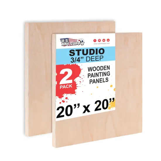 Unfinished Cradled Wood Panels for Painting, 2 Pack of 20x20 inch - Studio Birch Wooden Canvas Boards 3/4" Deep - Mixed-Media Craft, Acrylic, Oil, Encaustic, Paint Pouring Panel Board {1}