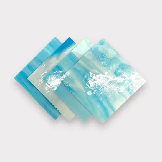 White Deep Sky Blue tr., Prisma COE 96 Fusible Glass Sheets / Mosaic Squares - 4 Pack {1}