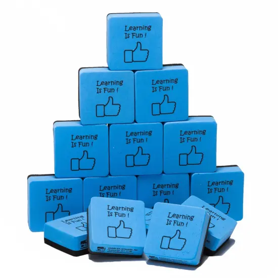 Whiteboard Erasers, Felt and Foam, Learning is Fun Style, 2 x 2", Blue/Black, Pack of 15 {1}