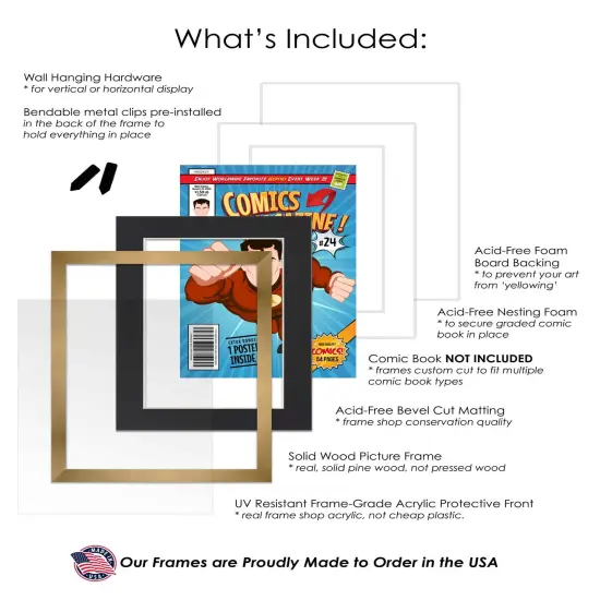 Comic Book Display Frame for Silver Age Comics Published Between 1956 and 1970 - Bronze Wood Comic Frame With Black Mat for 7.125x10.5 Comic, 18 Frame Sizes {3}