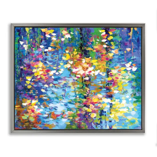 Stupell Industries Colorful Reflections Lake Flowers Framed Floater Canvas Wall Art Gray Floater Frame {1}