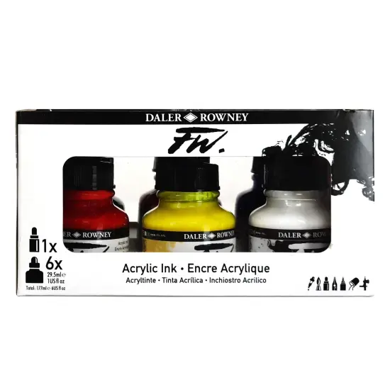 Daler-Rowney FW Acrylic Ink Set 6/Pkg-Primary {2}