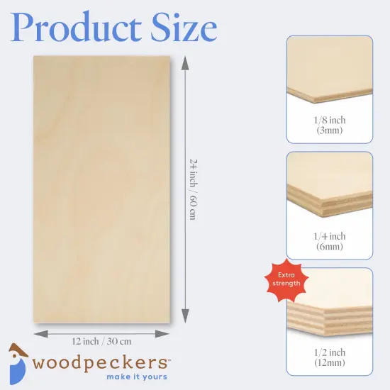 Baltic Birch Plywood, 12 x 24 Inch, B/BB Grade Sheets, 1/2, 1/4 or 1/8 Inch Thick| Woodpeckers {2}
