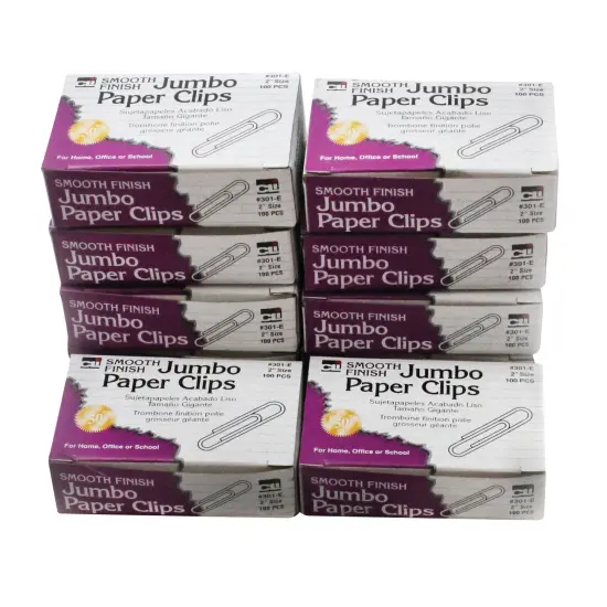 Paper Clips, Jumbo Gem, Nickel Plated, Silver, 100 Per Box, 10 Boxes {1}