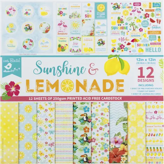 Little Birdie Cardstock Pack 12"X12" 12/Pkg-Sunshine & Lemonade {1}