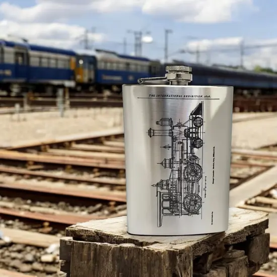 8oz Steam Locomotive International Stainless Steel Flask {2}
