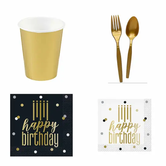 Metallic Happy Birthday Disposable Tableware Kit for 8 Guests 89 Pc {4}