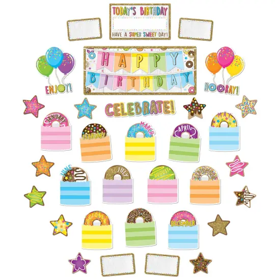 Smart Poly&reg; Mini Bulletin Board Set, Birthday Donutfetti Design, 33 Pieces {1}
