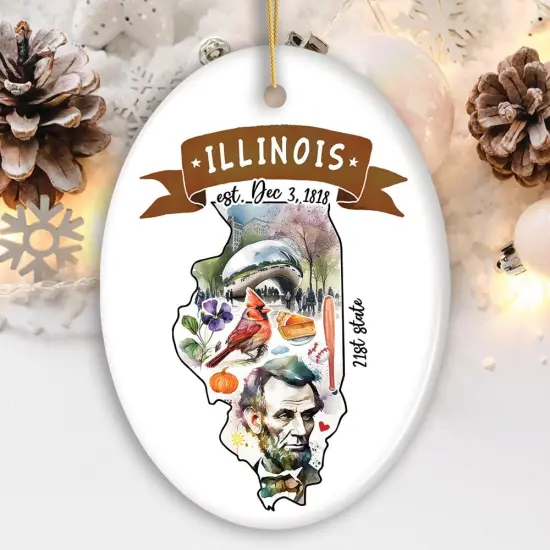 Artistic Illinois State Themes and Landmarks Christmas Ornament {3}