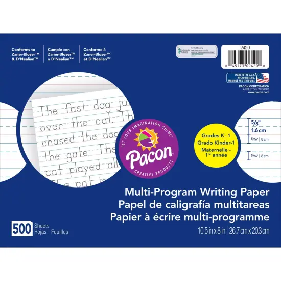 Multi-Program Handwriting Paper, 5/8" Ruled (Long Way), White, 10-1/2" x 8", 500 Sheets {1}
