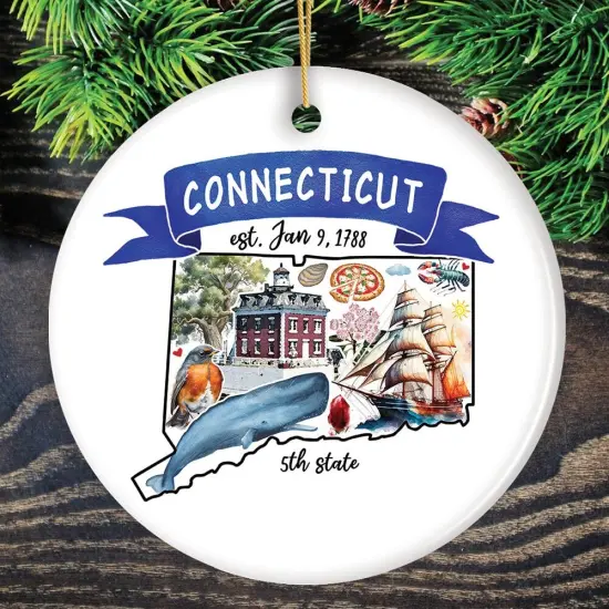 Artistic Connecticut State Themes and Landmarks Christmas Ornament {3}