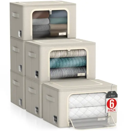 Sorbus Storage Bins 6 Pack- Foldable Stackable Container Organizer Set with Large Window & Carry Handles Gray {6}