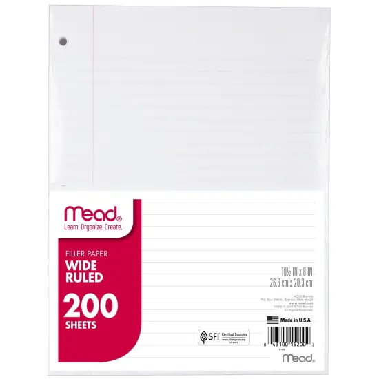 Filler Paper, Wide Ruled, 10 1/2" x 8", 200 Sheets {1}