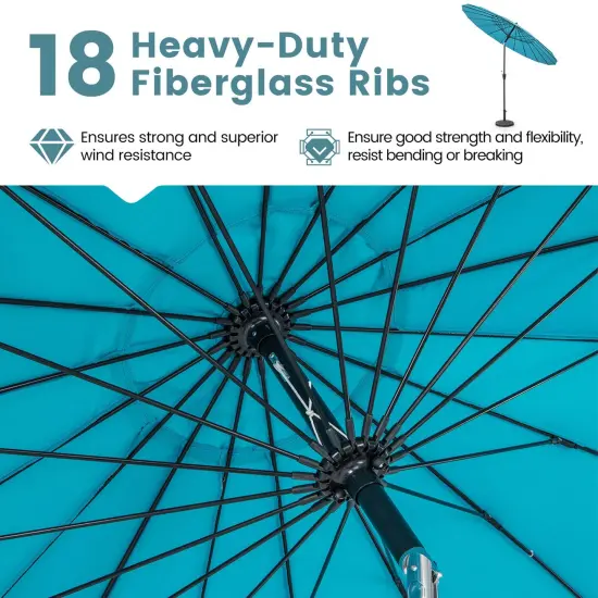 Costway 9 FT Patio Round Market Umbrella with Push Button Tilt, Crank Handle, Vented Top Tan/Navy/Wine/Turquoise {4}