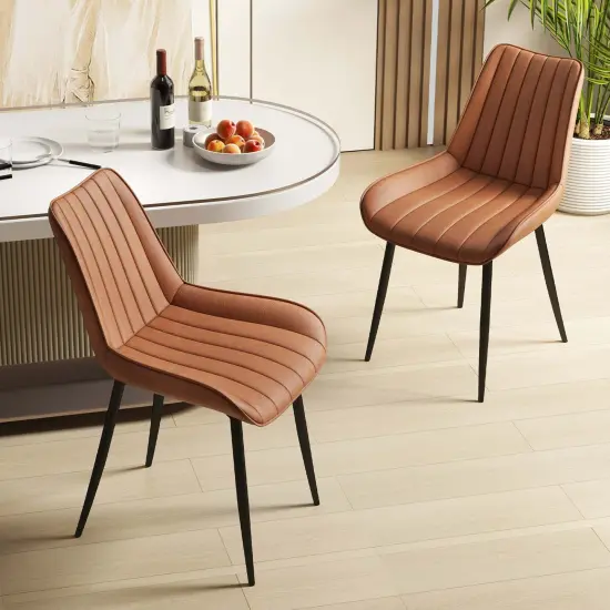 Costway Dining Chair Set of 2 Upholstered Leisure Chairs with Metal Legs Padded Seat Brown/Grey {9}