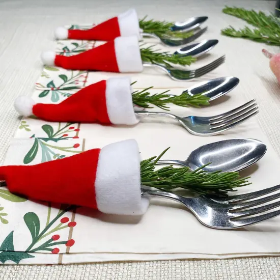 Wrapables Mini Santa Hat Silverware Holders, Wine Bottle Hats, Table Decor (Set of 12) {4}