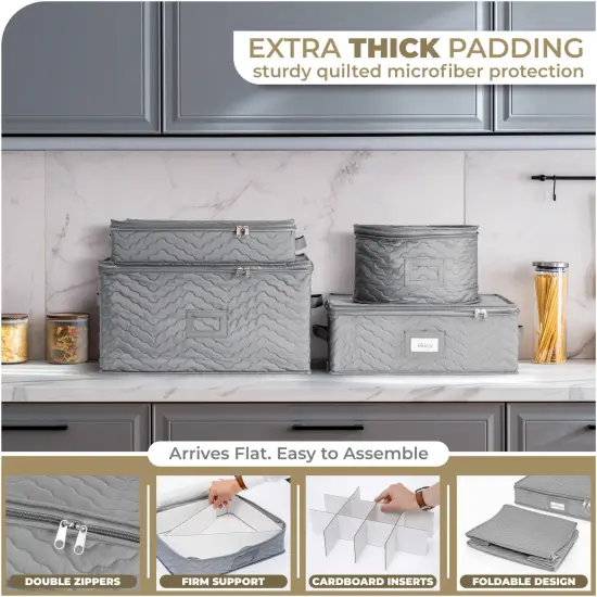 Sorbus China Platter Storage Containers - Serving Platter Storage Containers with Handles & Felt Dividers for Packing Dishes Gray {5}