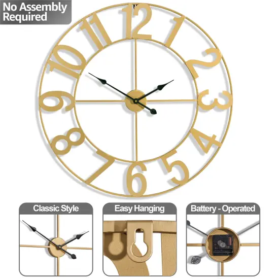 Sorbus Large Wall Clock - 32 inch (81 CM) Battery Operated Analog Wall Clock Decorative for Living Room and Kitchen Gold {4}