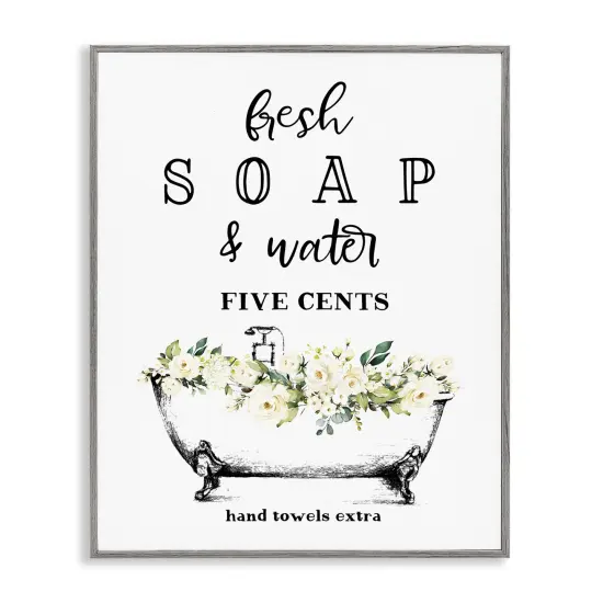 Stupell Industries Fresh Soap & Water Bath Tub Framed Giclee Art Gray Frame {1}