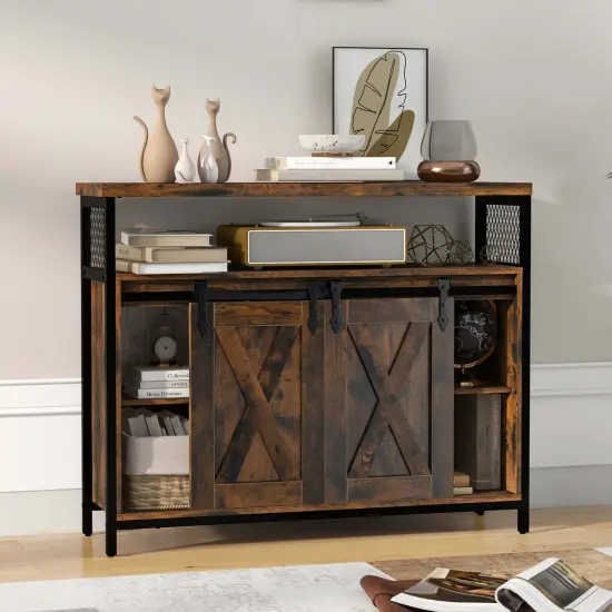 Costway Industrial Buffet Sideboard Cabinet with Spacious Table Top Adjustable Shelves {4}