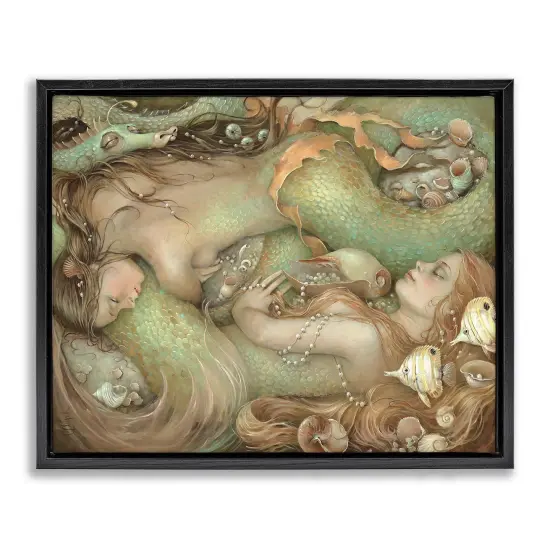 Stupell Industries Two Mermaids Underwater Framed Floater Canvas Wall Art Gold Floater Frame {7}