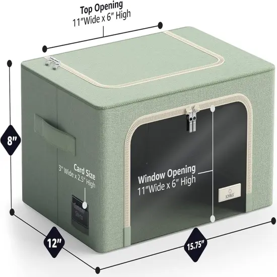 Sorbus 1 Pack Storage Bin with Metal Frame - Stackable & Foldable Bedding, Linen, and Clothes Organizer Bags with Window and Handles Teal {4}