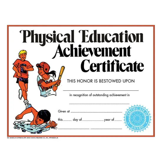 Physical Education Achievement Certificate, Pack of 30, 8.5" x 11" {1}