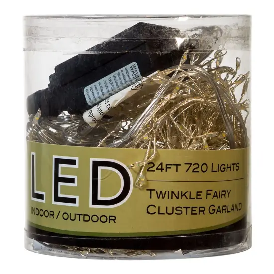 Kurt Adler 24-Foot 720-Light Warm White Twinkle LED Fairy Cluster Garland {6}