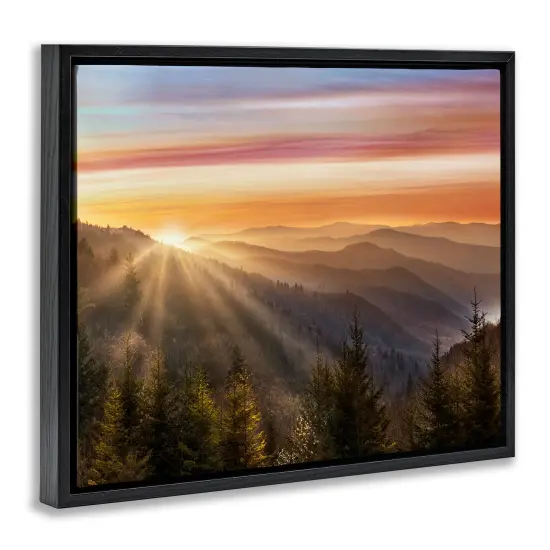 Stupell Industries Sunrise Mountain Forest Skyline Framed Floater Canvas Wall Art Black Floater Frame {3}
